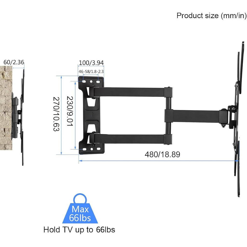 Suptek Tv Wall Mount Swivel And Tilt Full Motion For Most 23 To 60 Inch Tv Mount Up To 66Lbs Max Vesa 400X400Mm (A1+)