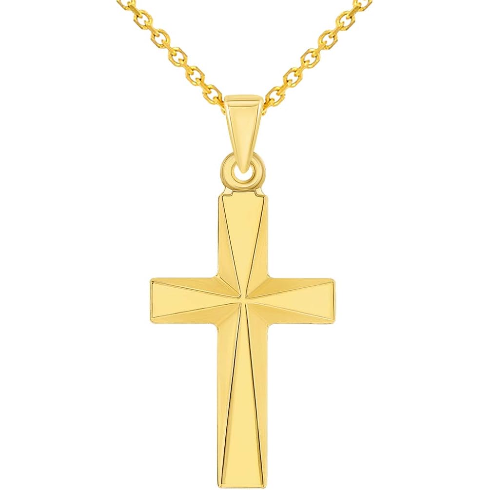 Jewelry America 14k Yellow Gold Small Elegant Religious Plain Cross Pendant Necklace
