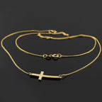 14K White or Yellow Gold Sideways Curved Cross Necklace - Choice of Metal Color and Necklace Length