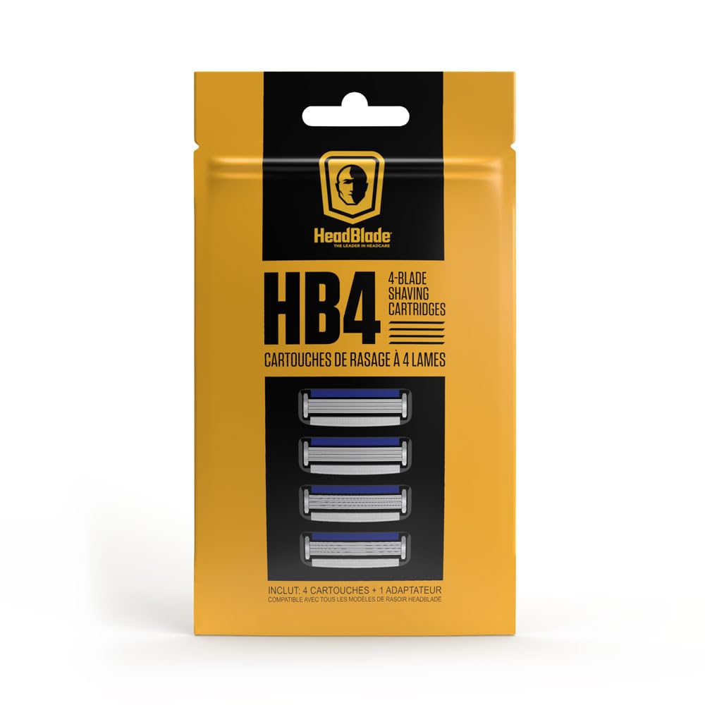 HeadBlade Men's HB4 Refill Shaving Razor Blades. Stainless Steel Blades for No Tugging or Pulling, Shave Less, Works for Face, Body, and Scalp (Pack of 1)