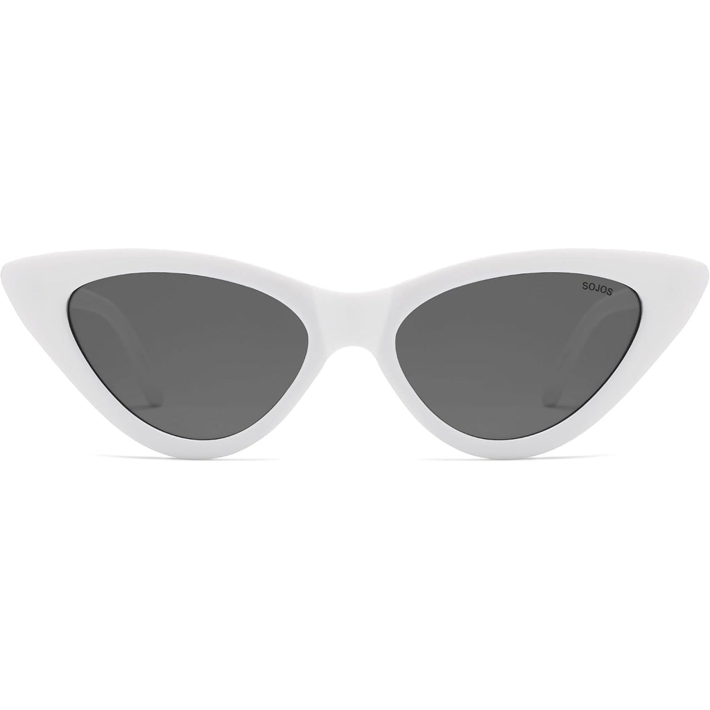 SOJOS Retro Vintage Narrow Cat Eye Sunglasses for Women Clout Goggles Plastic Frame SJ2044 Snow White Frame/Grey Lens
