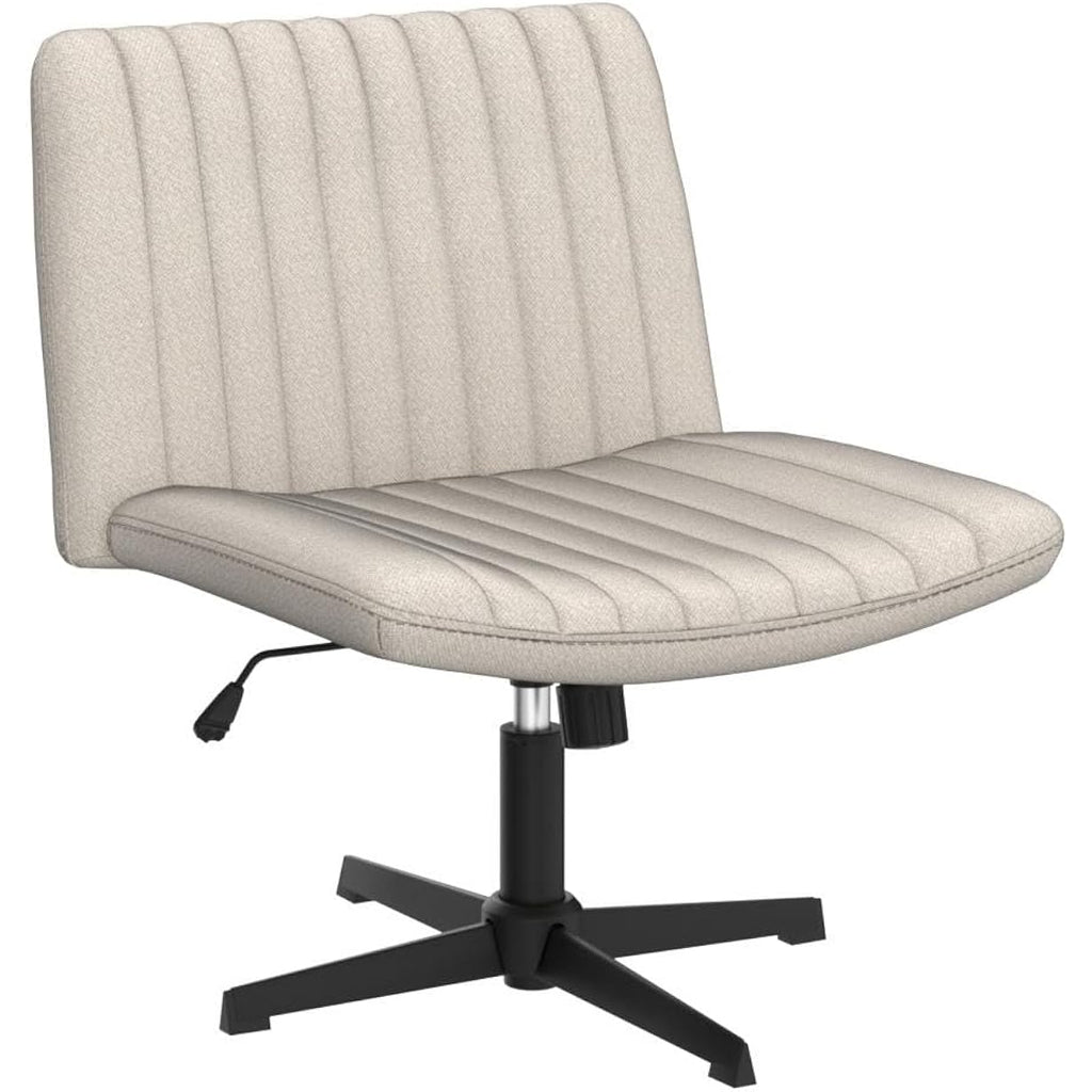 Criss Cross Chair,Comfy Cross Legged Office Desk Chair No Wheels,Modern Fabric Swivel Adjustable Height Mid Back Wide Seat For Home Office Computer (Beige)
