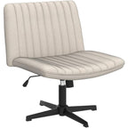 Criss Cross Chair,Comfy Cross Legged Office Desk Chair No Wheels,Modern Fabric Swivel Adjustable Height Mid Back Wide Seat For Home Office Computer (Beige)