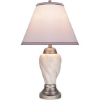 Aspen Creative 40093-1 26" High Traditional Ceramic Table Ivory With Pewter Finish Base And Hardback Empire Shaped Lamp Shade In Off White, 15" Wide