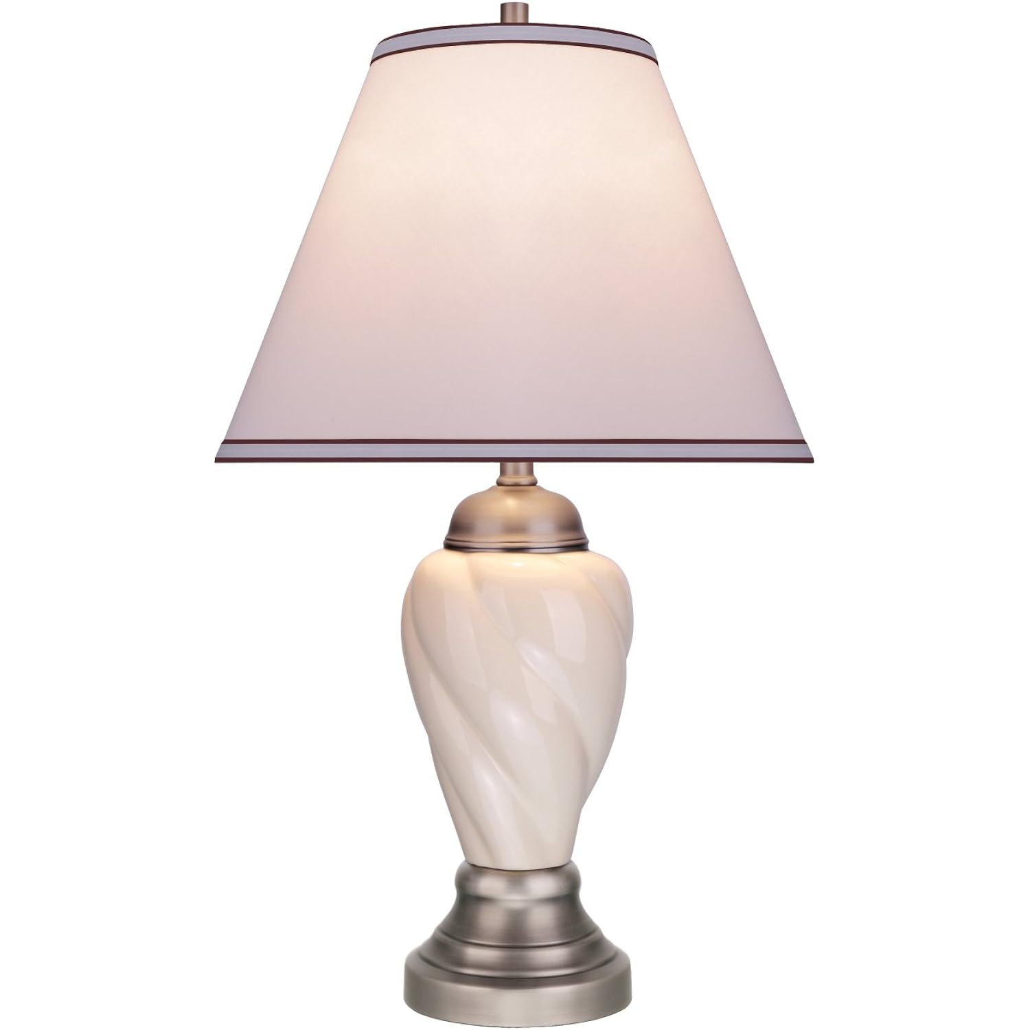 Aspen Creative 40093-1 26" High Traditional Ceramic Table Ivory With Pewter Finish Base And Hardback Empire Shaped Lamp Shade In Off White, 15" Wide