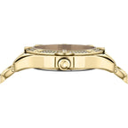 Versus Versace Canton Road Crystal Women'S Watch, 36Mm Ip Yellow Gold Case, Red Enamel Dial, Gold Tone Bracelet, Quartz Movement, Crystal Bezel, 3 Atm Water Resistant