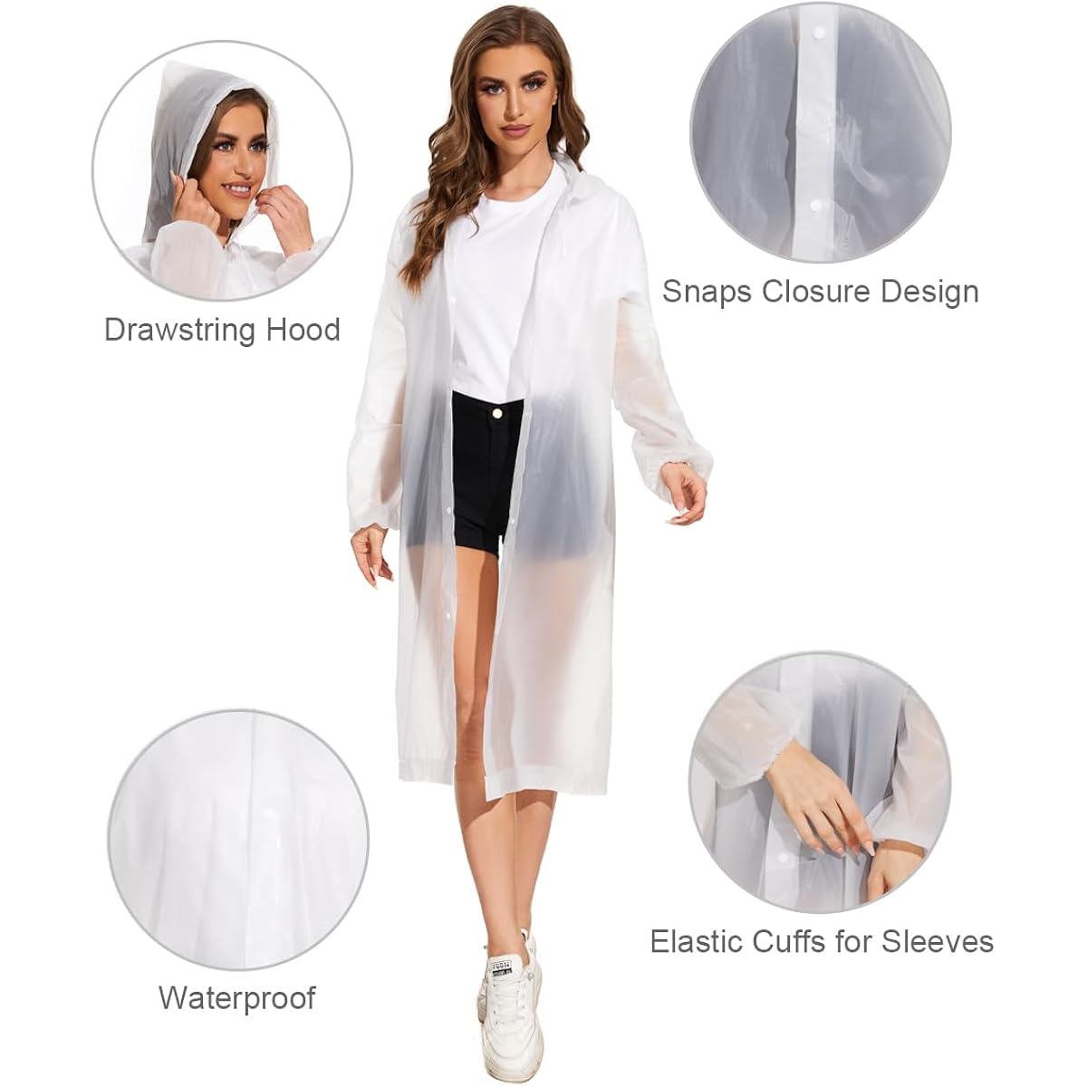 Offitecture 2-Pack Reusable Rain Ponchos For Adults - Hooded Raincoats For Women/Men With Drawstring