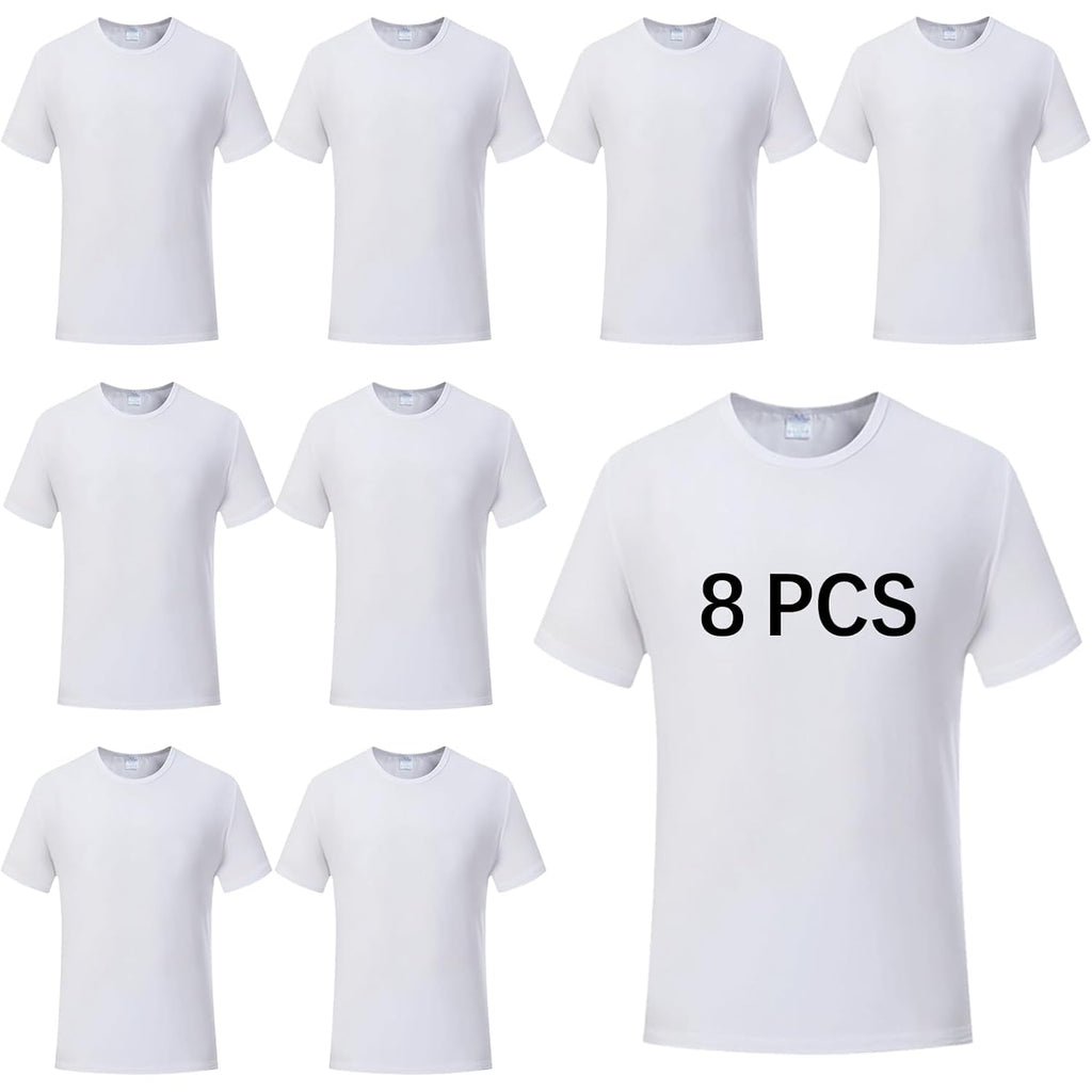 Orj 8 Pcs Unisex Tshirts For Adults Sublimation Blank T Shirt White Polyester Shirts Crew Neck Short Sleeve For Sublimation