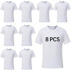 Orj 8 Pcs Unisex Tshirts For Adults Sublimation Blank T Shirt White Polyester Shirts Crew Neck Short Sleeve For Sublimation