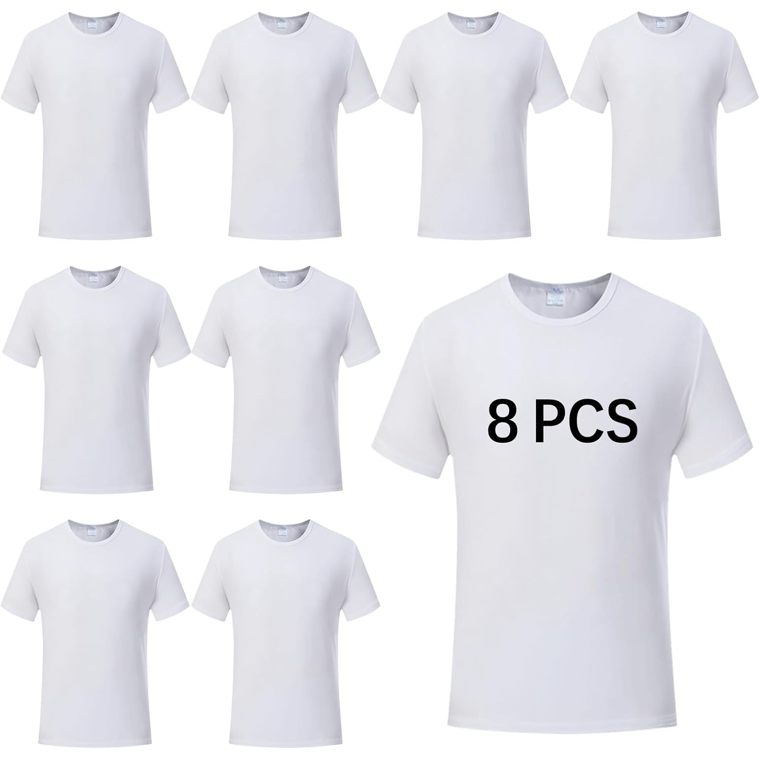 Orj 8 Pcs Unisex Tshirts For Adults Sublimation Blank T Shirt White Polyester Shirts Crew Neck Short Sleeve For Sublimation