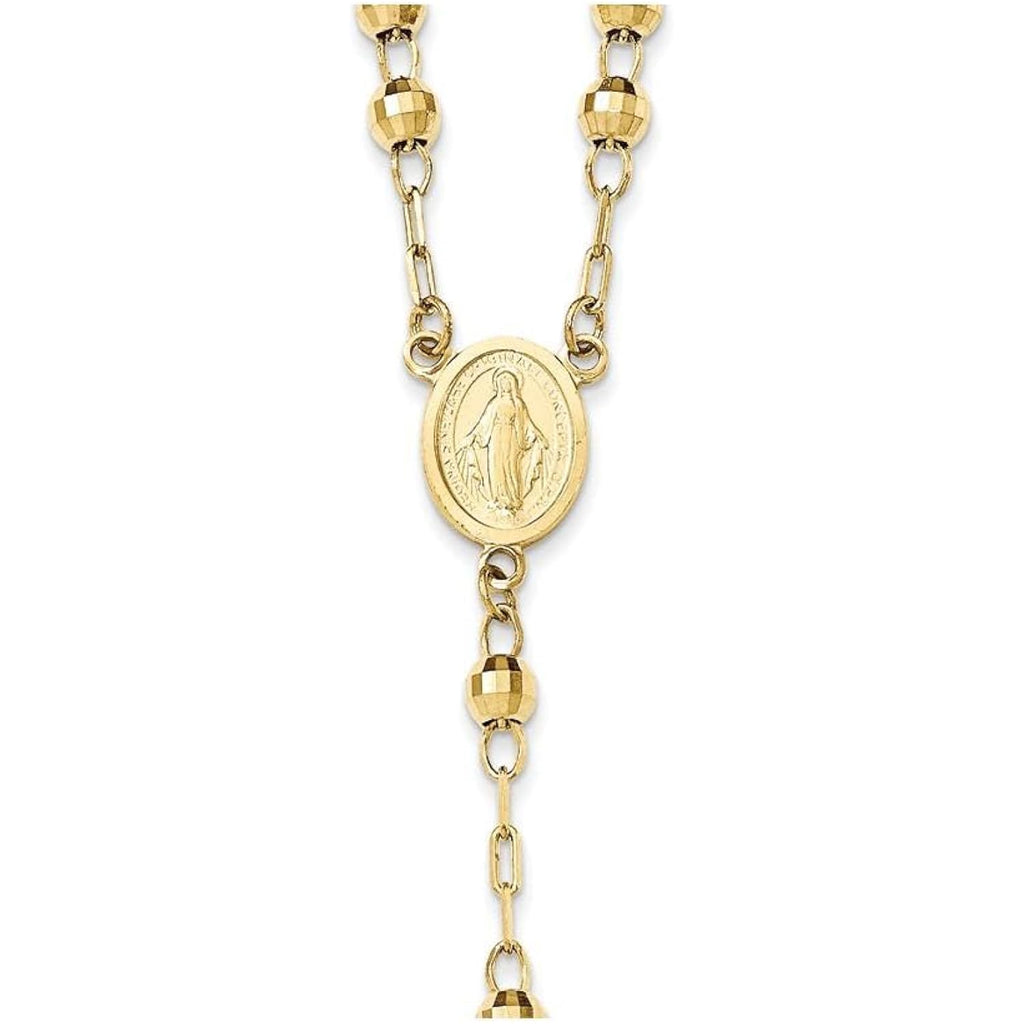Handcrafted Real Gold Crucifix Necklace with 4mm Beaded Chain Featuring Virgin Mary Centerpiece and Polished Cross Pendant for Men and Women Spiritual Catholic Christian Jewelry Devotion Wear