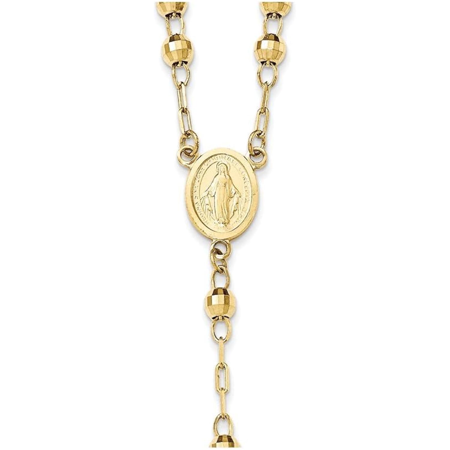 Handcrafted Real Gold Crucifix Necklace with 4mm Beaded Chain Featuring Virgin Mary Centerpiece and Polished Cross Pendant for Men and Women Spiritual Catholic Christian Jewelry Devotion Wear