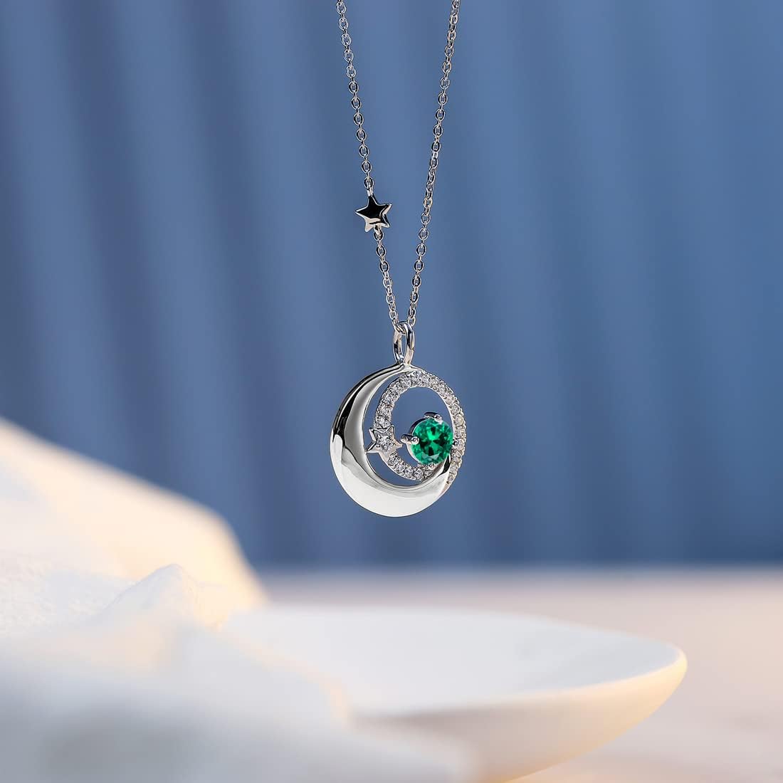 FANCIME Birthstone Necklaces 925 Sterling Silver Moon and Star Pendant Fine Jewelry Birthday Mothers Day Gifts for Mom Wife Her Daughter, Adjustable Chain 16+2"