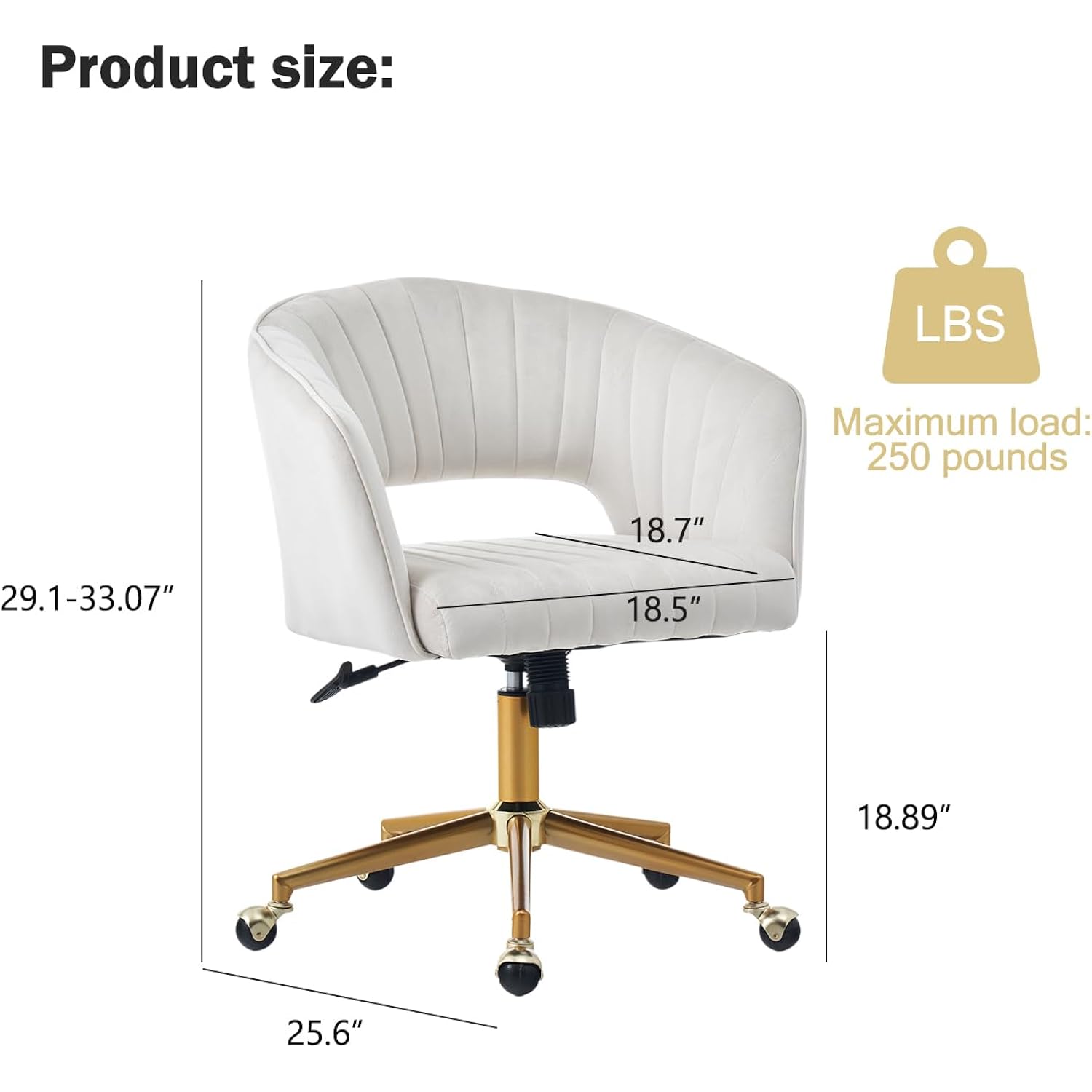 Velvet Office Desk Chair, Upholstered Home Office Desk Chairs With Adjustable Swivel Wheels, Ergonomic Office Chair For Living Room, Bedroom, Office, Vanity Study (Beige)