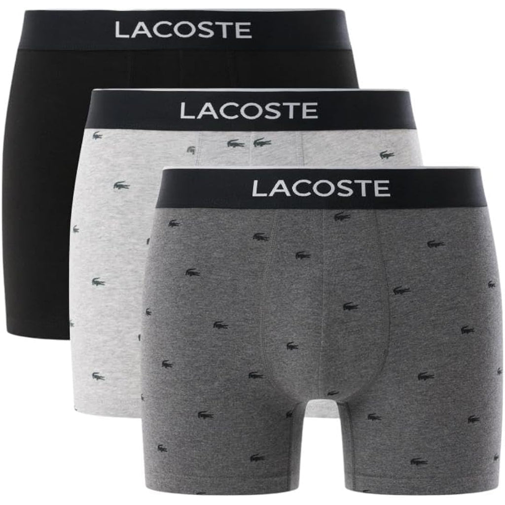 Lacoste Men'S Cotton Stretch Mini Croc Print Boxer Briefs, 3-Pack