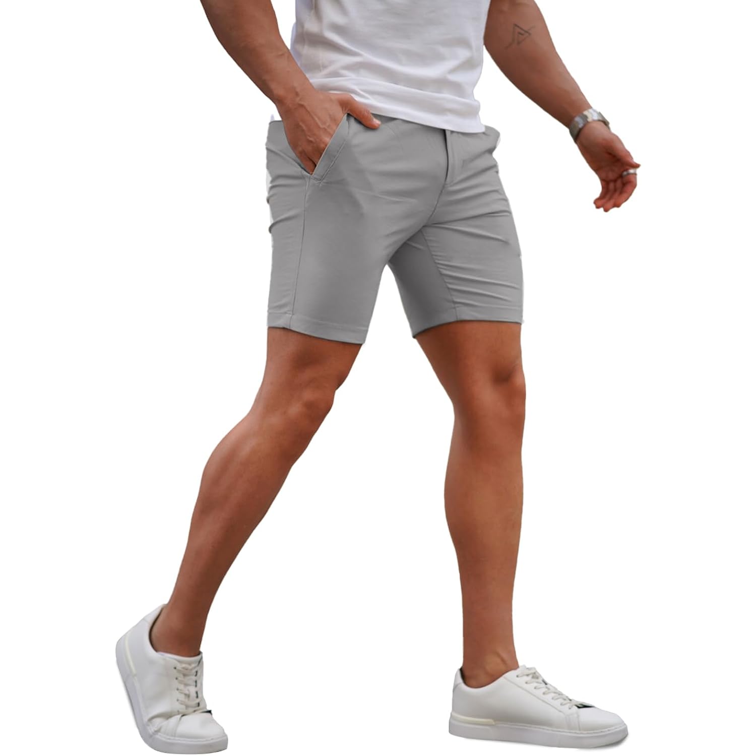 Gingtto Mens Slim Fit Shorts Plaid Chino Short Tapered Leg Skinny Stretch