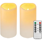 2Pack Outdoor Plastic Flameless Candles With Remote Control And Timer | Led Flickering Battery Operated Electric Pillar Candles (D3 Xh5.5) For Camping, Weddings, Home Decoration