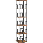 Mahancris 5-Tier Rotating Bookshelf, Freestanding Corner Bookshelf, 360° Spinning Bookcase, Industrial Style Storage Rack With Rails, For Living Room, Bedroom, Study, Rustic Brown And Black Bkhr1601