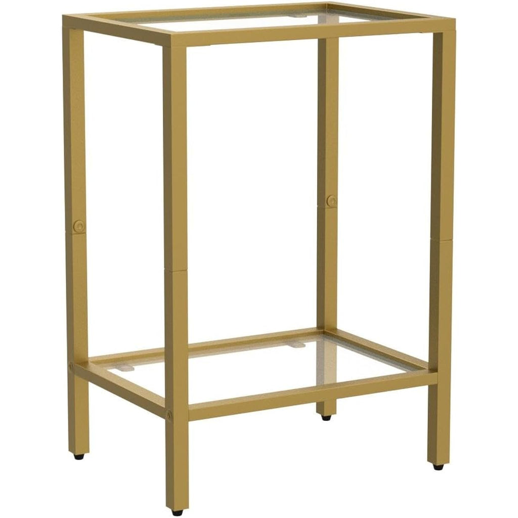 Homsho Side Tables Set Of 2, End Tables With Tempered Glass, 2-Tier Nightstands With Storage Shelves, Coffee Table With Modern Style, Slim Sofa Table For Living Room, Bedroom, 11.8" D X 15" W, Gold