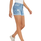2026 Womens Casual Mid/High Waisted Denim Shorts Summer Stretchy Ripped Jean Shorts for Women