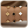 18K Gold Plated Clover Bracelet Set for Women White/Black/Gold/Silver/Green/Pink Adjustable Link Double-Sided Lucky Bracelets Trendy Bracelets Set Jewelry Gifts for Women Men