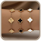 18K Gold Plated Clover Bracelet Set for Women White/Black/Gold/Silver/Green/Pink Adjustable Link Double-Sided Lucky Bracelets Trendy Bracelets Set Jewelry Gifts for Women Men
