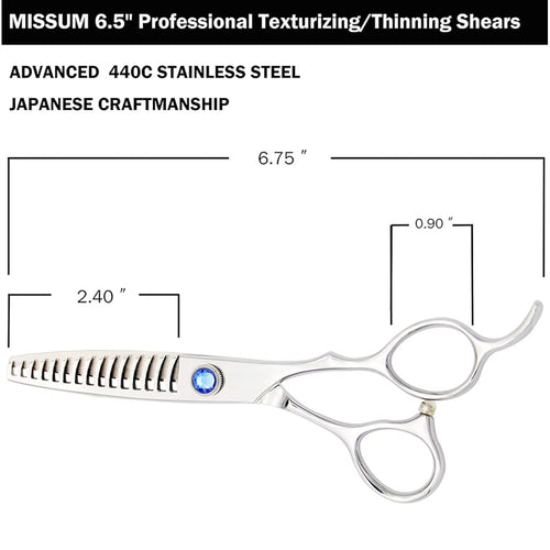 6.5" Professional Texturizing Scissors, Hair Thinning Shears For Precise Texturizing - Removes 50% Less Hair Vs Standard, Japanese Stainless Steel Cutting Teeth Shears