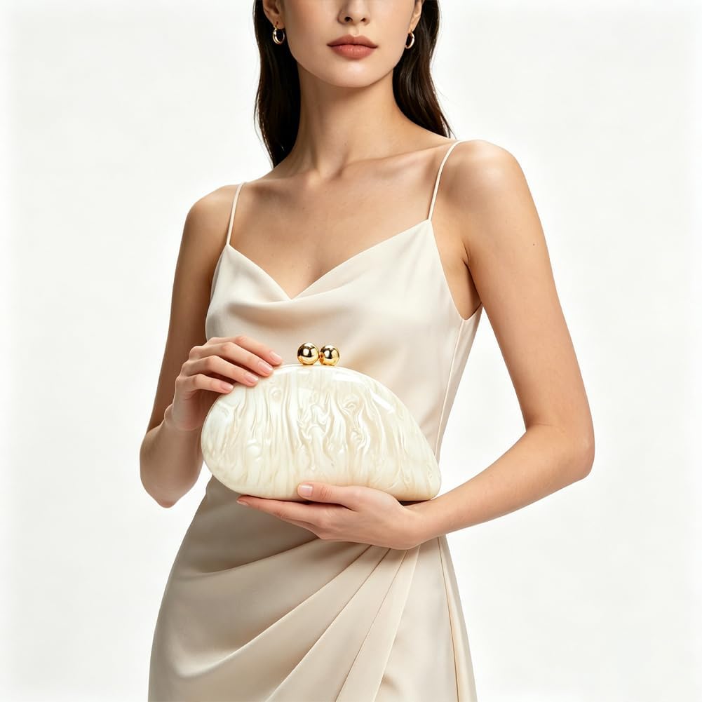 Acrylic Shell Shaped Bag Luxury Marble Clutch Evening Purses for Women Glitter Handbag for Wedding Cocktail Party Prom