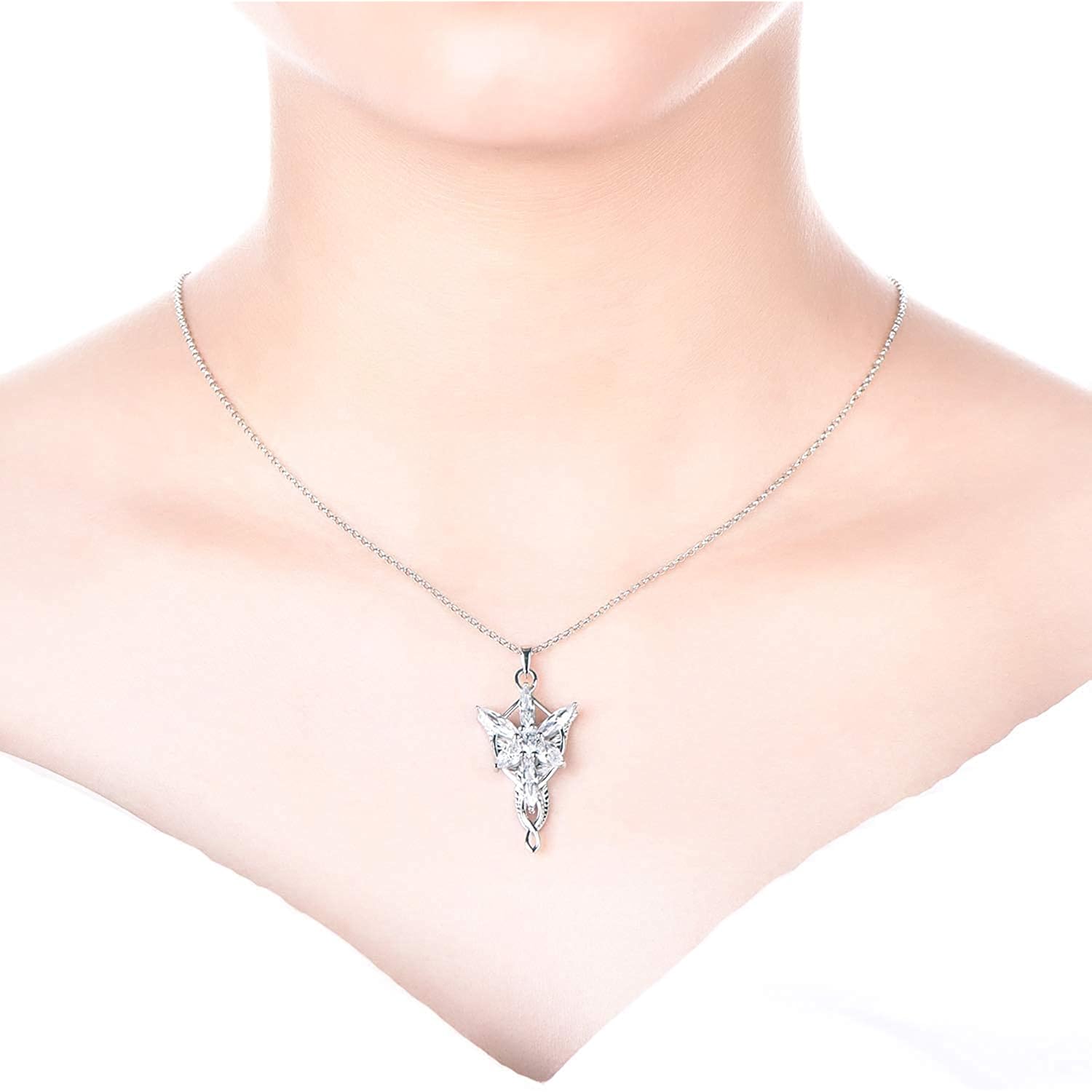 Lord of The Ring/Arwen Evenstar/Elven Green Tree Leaf/Thorin Oakenshield Necklace Lord of The Ring Pendant Necklace with Cubic Zirconia,Elvish Jewelry for Women
