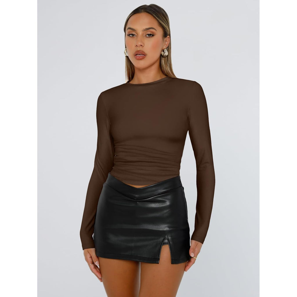 Trendy Queen Women'S Long Sleeve T Shirts Fall Fashion 2026 Basic Y2K Tops