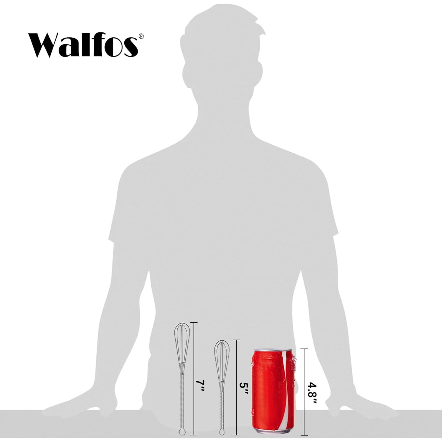 Walfos Mini Whisks Stainless Steel, Small Whisk 2 Pieces, 5In And 7In Tiny Whisk For Whisking, Beating, Blending Ingredients, Mixing Sauces