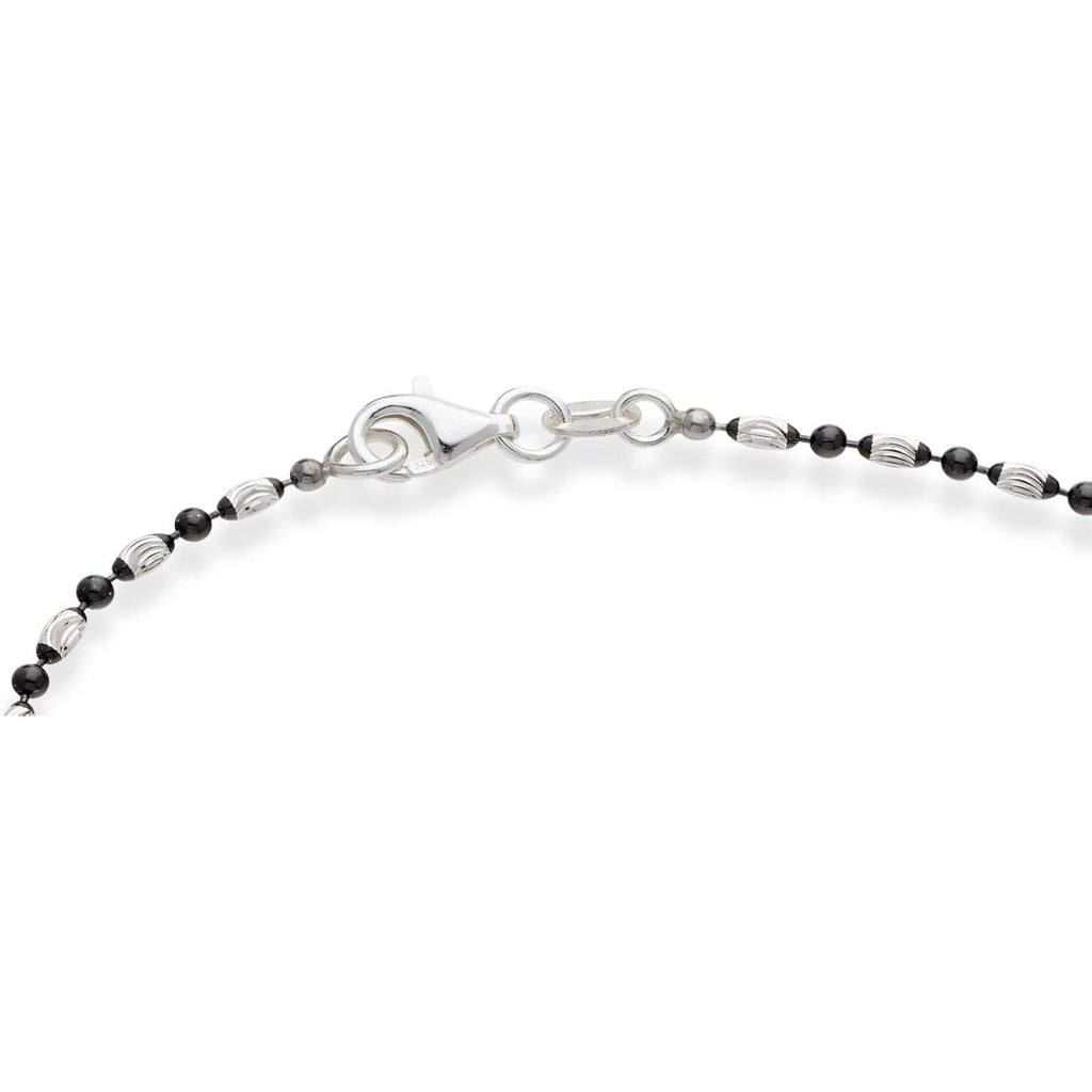 Miabella 925 Sterling Silver Diamond-Cut Oval and Round Bead Ball Chain Anklet Ankle Bracelet for Women, Made in Italy