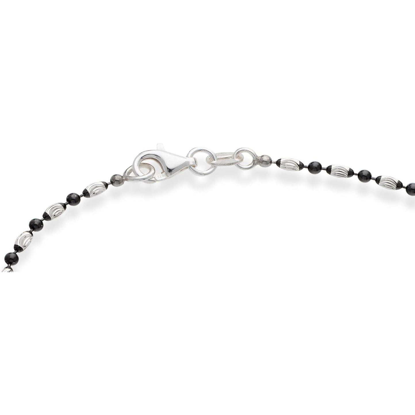 Miabella 925 Sterling Silver Diamond-Cut Oval and Round Bead Ball Chain Anklet Ankle Bracelet for Women, Made in Italy