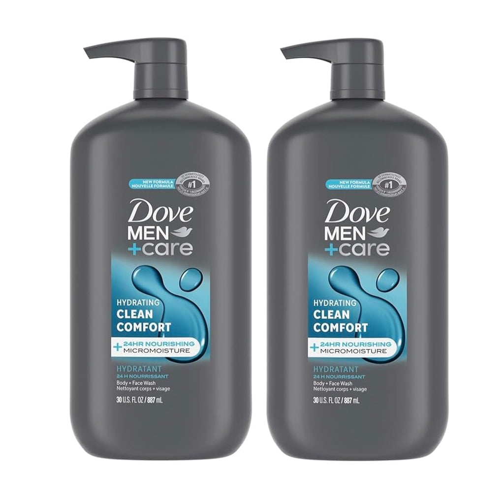 Dove Men+Care Body And Face Wash Hydrating Clean Comfort Body Wash For Men With 24-Hour Nourishing Micromoisture Technology, 30 Oz. 2Pack