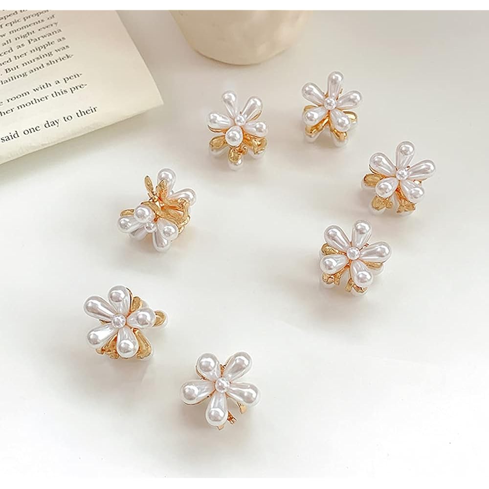 10 Pcs Pearl Mini Claw Clips Daisy Floral Hair Clips, Sweet Artificial Bangs Clips Decorative, Decorative Hair Accessories for Women and Girls