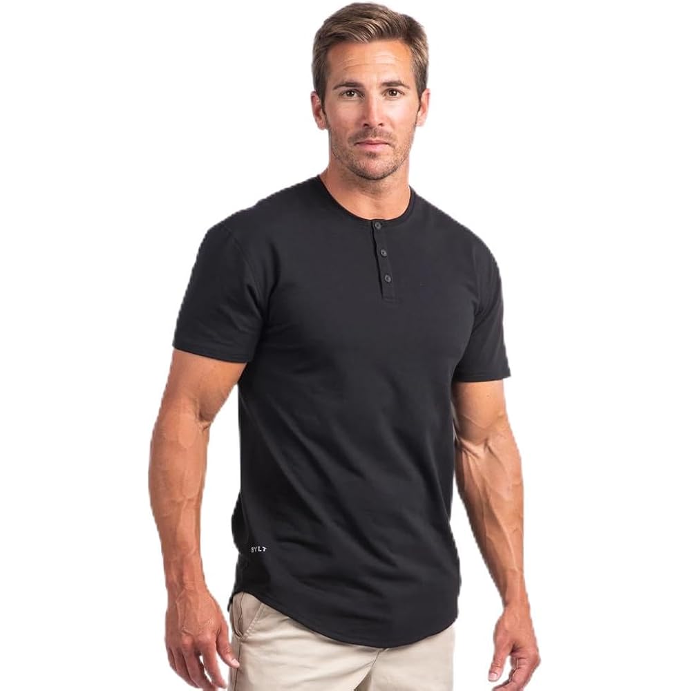 Bylt Drop-Cut Henley Shirts For Men, 3-Button Closure, Short Sleeve, Casual T-Shirt, Soft & Breathable, Wrinkle Resistant