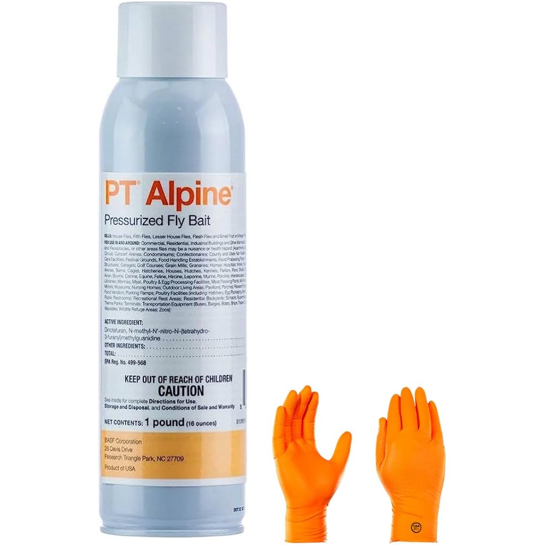 Pt Alpine Pressurized Fly Bait - Fly Terminator: Long-Lasting Fly Control Solution With Baiting Properties - Includes Usa Supply Protective Gloves