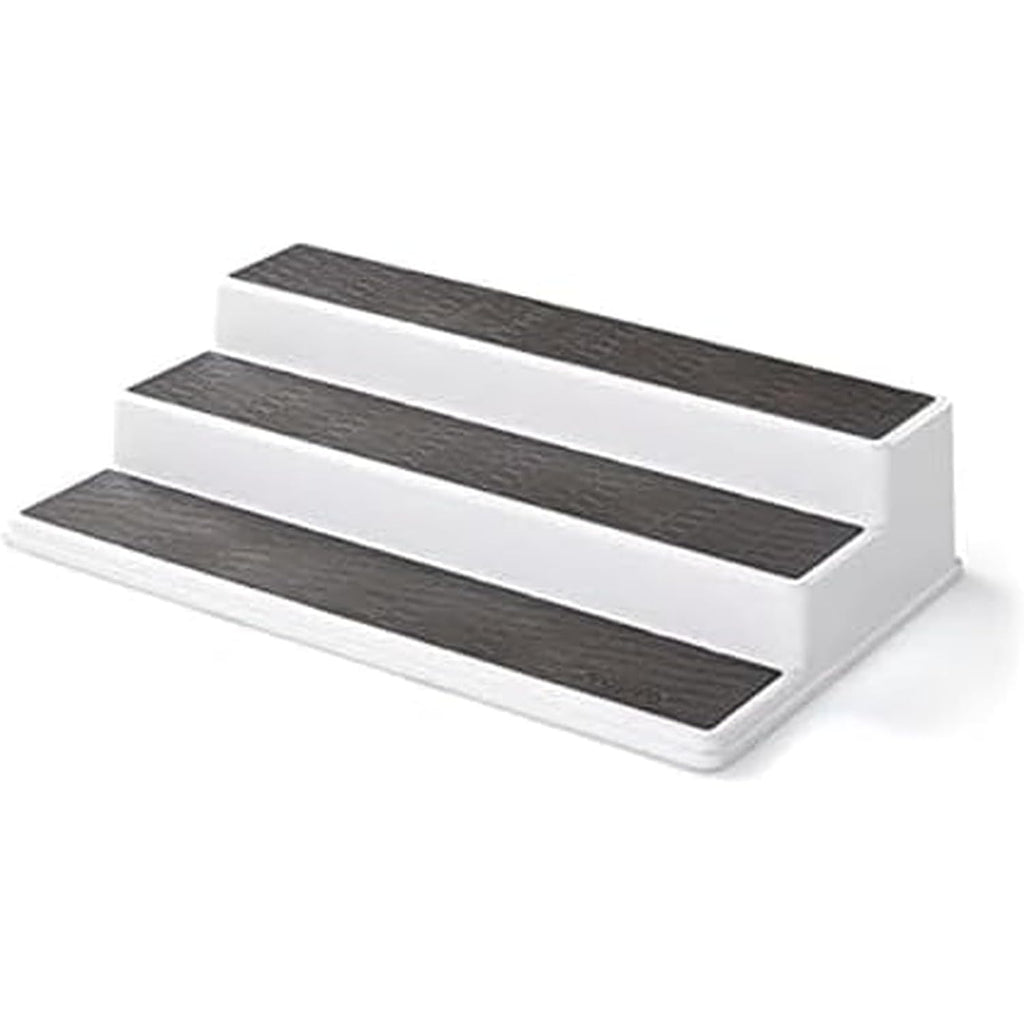Copco 3-Tier Spice Rack Organizer For Cabinet - 15 Inch Non-Skid Pantry Organizer And Storage Shelf For Spices, Canned Goods, Seasonings - White And Gray Kitchen Cabinet Organizer