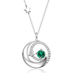 FANCIME Birthstone Necklaces 925 Sterling Silver Moon and Star Pendant Fine Jewelry Birthday Mothers Day Gifts for Mom Wife Her Daughter, Adjustable Chain 16+2"