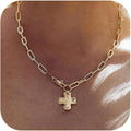 Bheop Chunky Cross Necklace for Women Trendy 14K Gold Silver Layered Statement Cross Pendant Charm Necklace Waterproof Paperclip Herringbone Snake Choker Chain Christian Jewelry Set Gift Non Tarnish