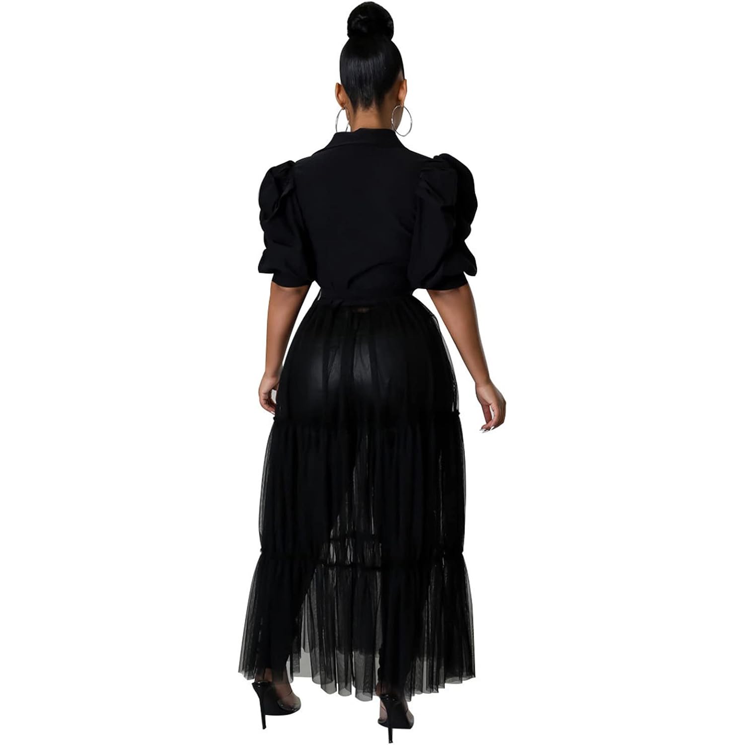 Ekaliy Women Sexy Short Sleeve Bodycon High Low Asymmetrical Ruffle Tunics Blouse Shirt Top Dress