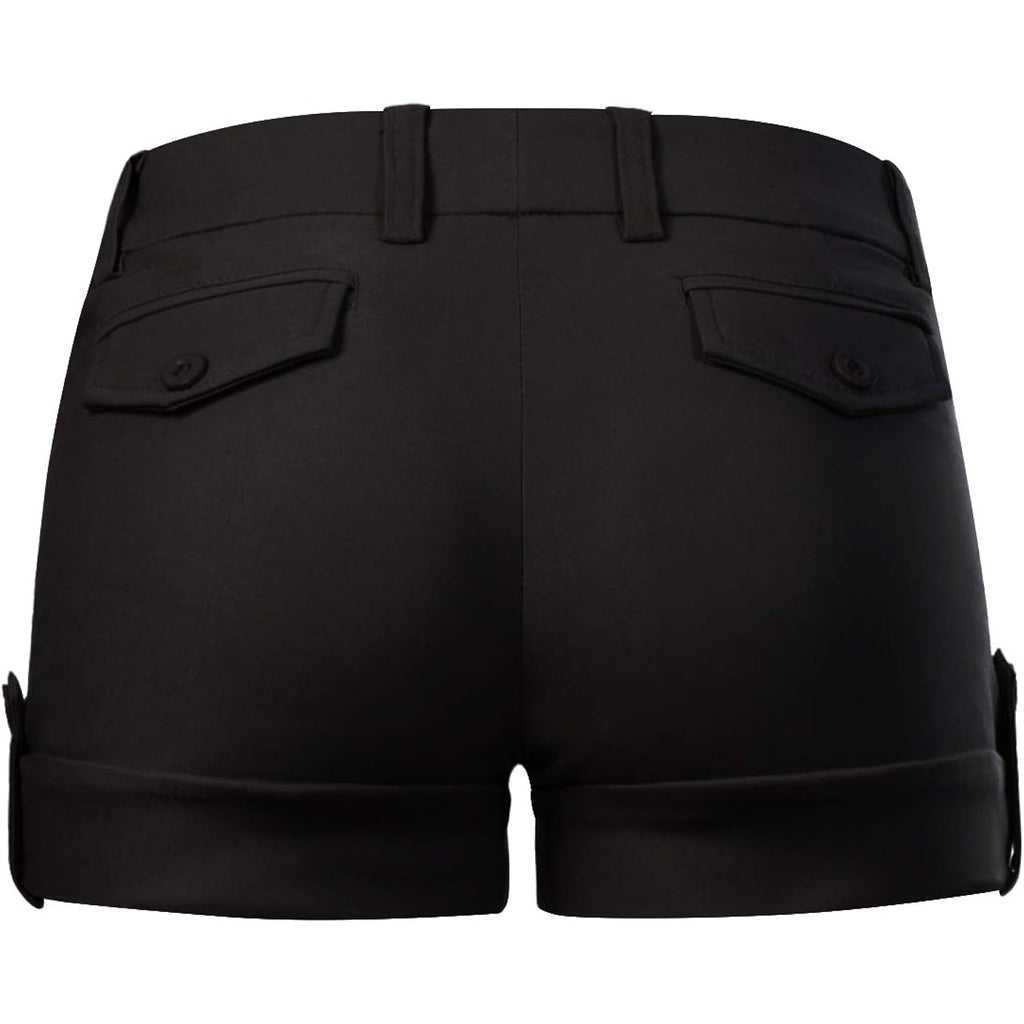 Women's Casual Body Enhancing Comfort Cuffed Shorts - Stretchy Mid-Rise Chino Style Shorts with Pockets