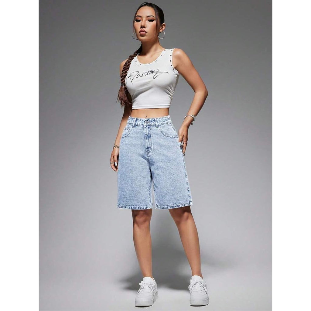 Women's Casual Summer Denim Bermuda Shorts High Waisted Stretchy Trendy Jean Shorts with Pockets Denim
