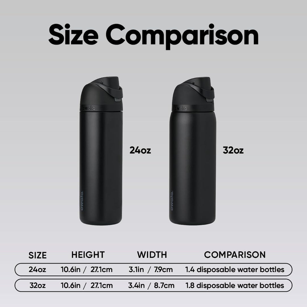 Owala FreeSip Insulated Stainless Steel Water Bottle with Straw, BPA-Free Sports Water Bottle, Great for Travel, 24 Oz, Very, Very Dark