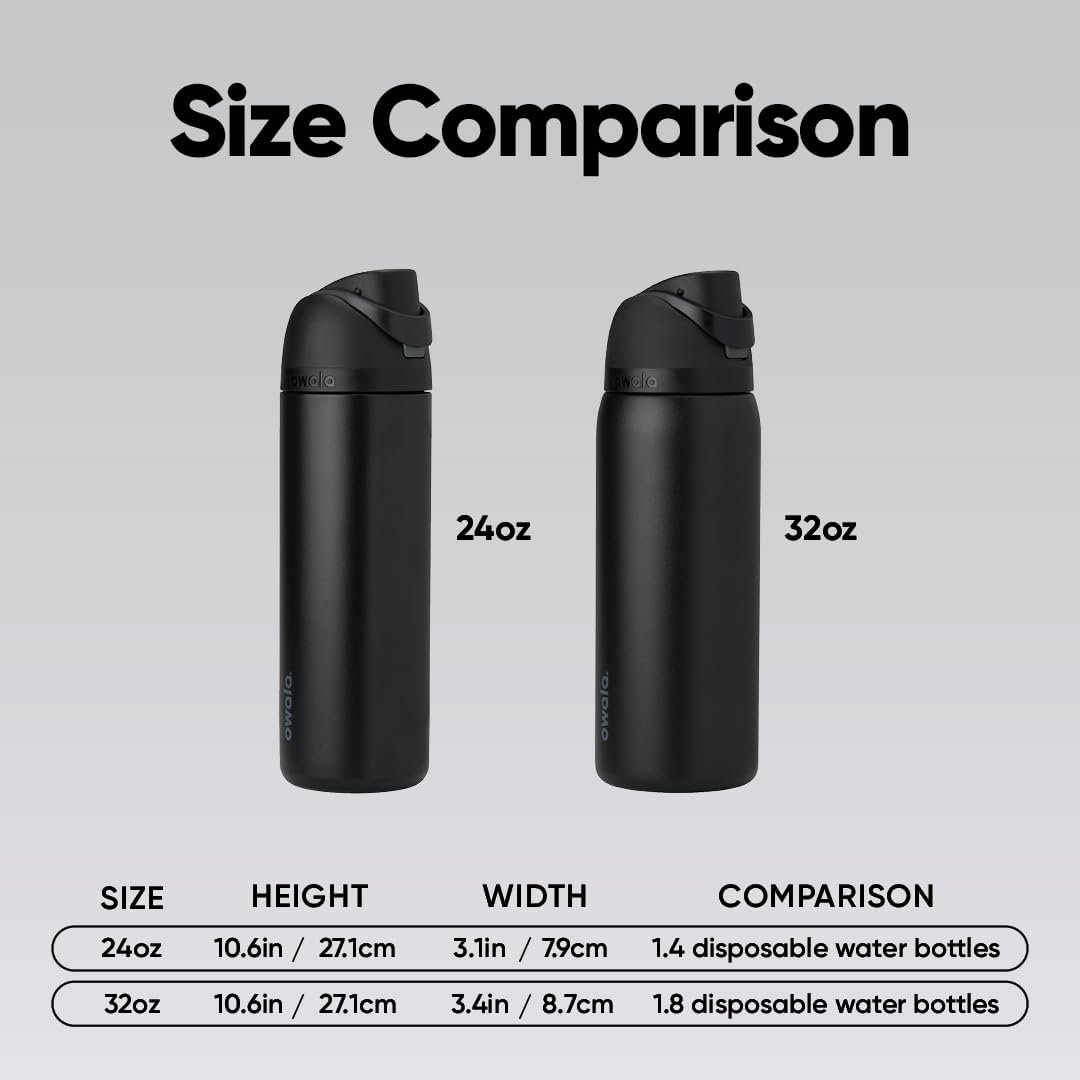 Owala FreeSip Insulated Stainless Steel Water Bottle with Straw, BPA-Free Sports Water Bottle, Great for Travel, 24 Oz, Very, Very Dark