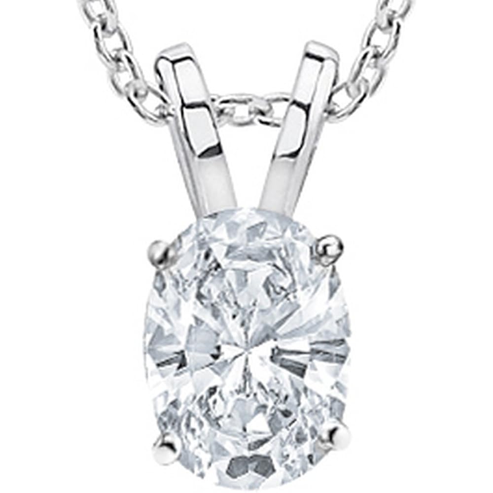 IGI Certified LAB-GROWN Oval Cut Diamond Pendant Necklace 4 Prong Ultra Premium Collection (H-I Color, VS1-VS2 Clarity) + 20" 14K Gold Chain