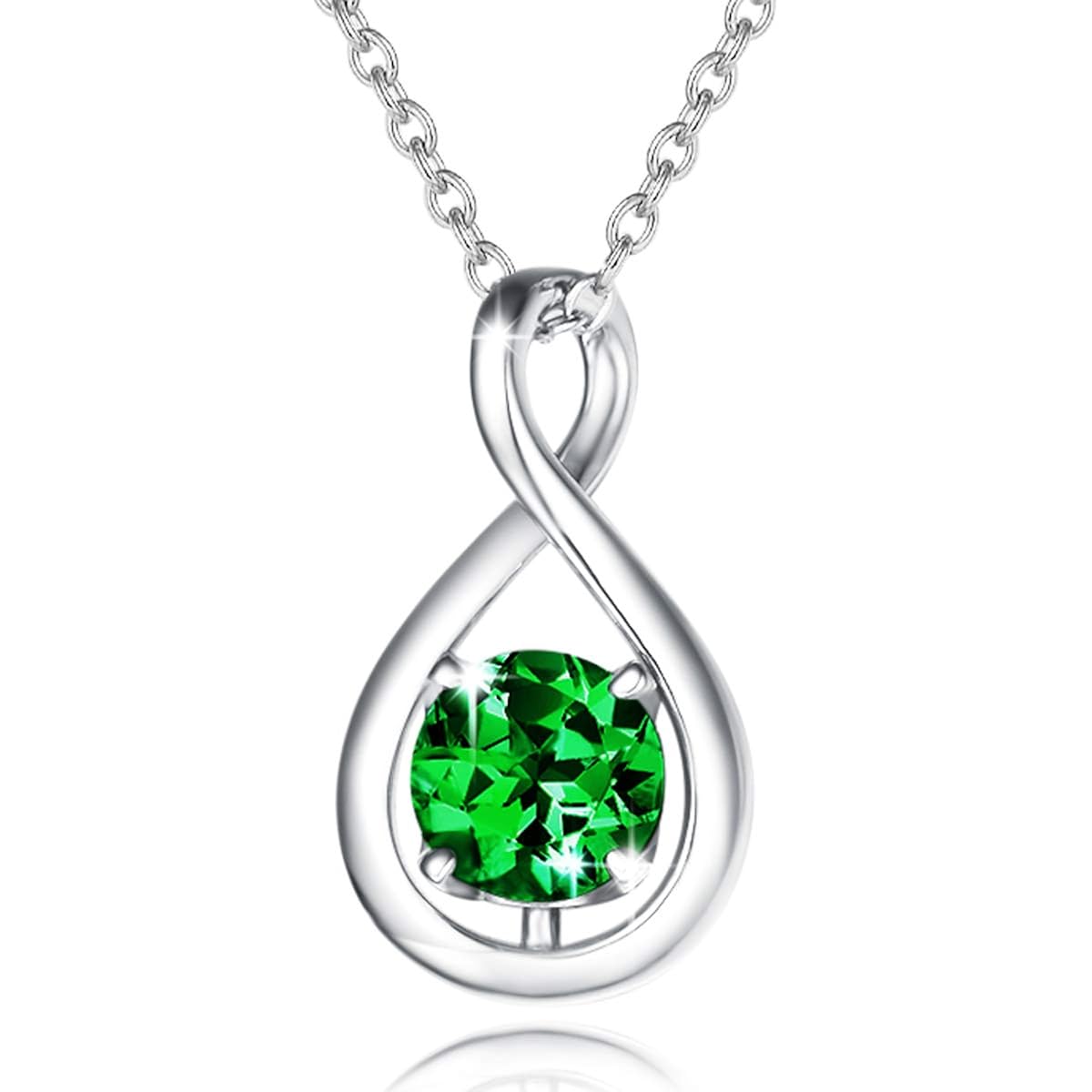 FANCIME Birthstone Necklaces for Women Fine Jewelry Sterling Silver Dainty Infinity Pendant Anniversary Birthday Mothers Day Gifts for Women Wife Mom Lady Daughter, Chain 16"+2" Extend