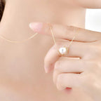 Pearl Necklace Yellow Gold 9K/14K/18K for Women, Elegant Moon Collier Necklace Real Gold with 7.5-8mm Saltwater Pearl and Diamonds