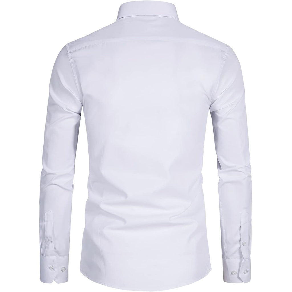 Men'S Long Sleeve Button Up Shirts Solid Slim Fit Casual Business Formal Dress Shirt