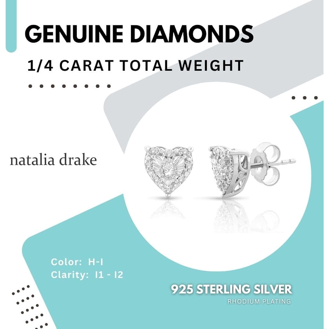 Natalia Drake 1/4 Cttw Heart Shaped Diamond Jewelry Earrings for Women or Womens Necklace in 925 Sterling Silver